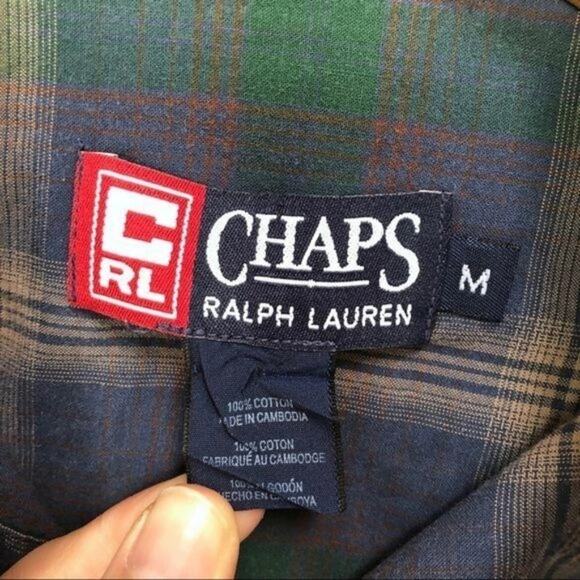 Chaps Mens Plaid Button Up Shirt Size M Blue & Green 100% Cotton Long Sleeve - Picture 8 of 8